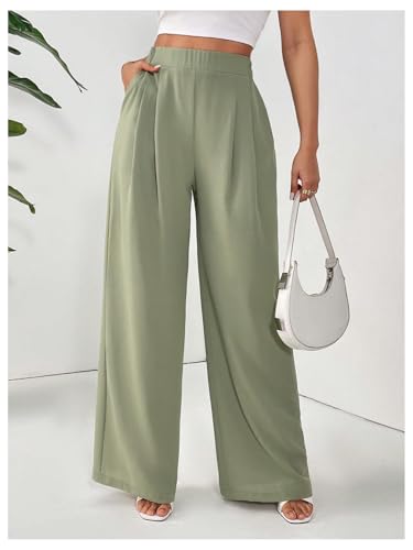 SOLY HUX Women's Elegant Dress Pants Elastic Waist Wide Leg Office Work Casual Trousers3