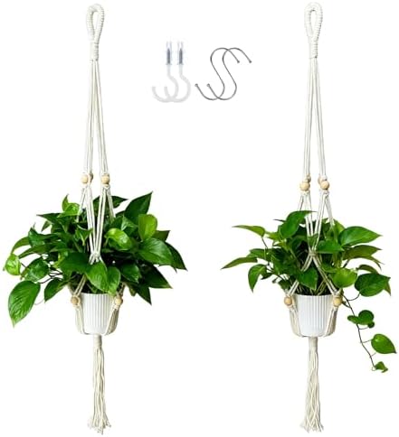 2-Pack Macrame Plant Hangers with Tassel, 35 Inch Boho Hanging Pl...