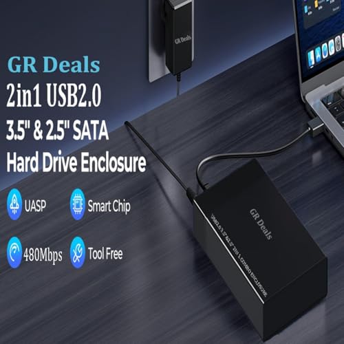 Image of 2 in 1 USB 2.0 External Hard Drive Casing for 2.5″ & 3.5″ Sata Hard Drives Dual 2.5 inch and 3.5 inch HDD Enclosure Case (Black). (USB 2.0 Enclosure).