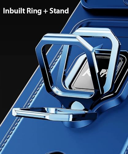 Image of Kapa Bisen Back Cover for Redmi Note 13 Pro Plus (5G) | Inbuilt Camera Slider Ring Stand and Card Pocket Shockproof Slim Bumper Back Case (Blue)