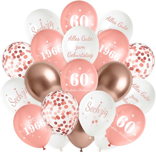 Smlper 30 Stück Luftballons Deko 60 Geburtstag Frau 60er Deko Frauen Luftballons Roségold Happy Birthday Latex Ballons Alles Gute zum Geburtstag Geburtstagsdeko Konfetti Ballon Party