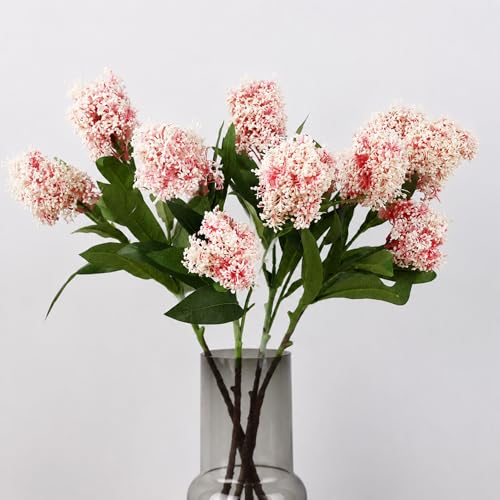 Image of 4 Pcs Artificial Flowers for Decoration, 23 Inch Faux Berry Stems Faux Skimmia Spray with Leaves Fake Flowers for Vase Home Table Floral Arrangement Wedding Decor(Pink,Yinyu Fruit)