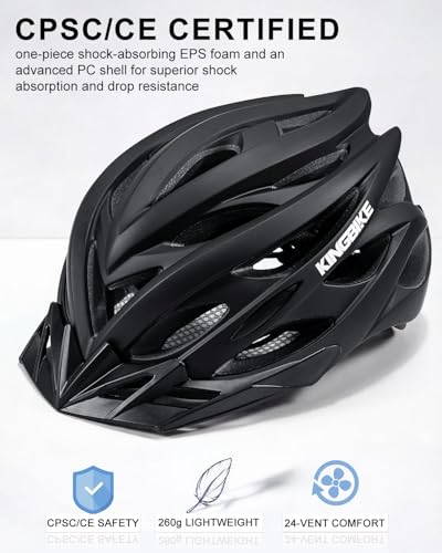 Image of KINGBIKE Bike Helmet for Adult Men Women Youth Road Commute Mountain Cycling Helmets with USB Rechargeable Light 20.4-23.6in (Black, Large)