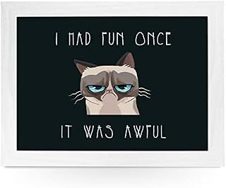 Portable Lap Desk Tray (Grumpy Cat Cartoon) Handmade Wooden Frame, Beanbag Cushioned Bottom | Computers, Laptops, Meals, Food | L0099 White