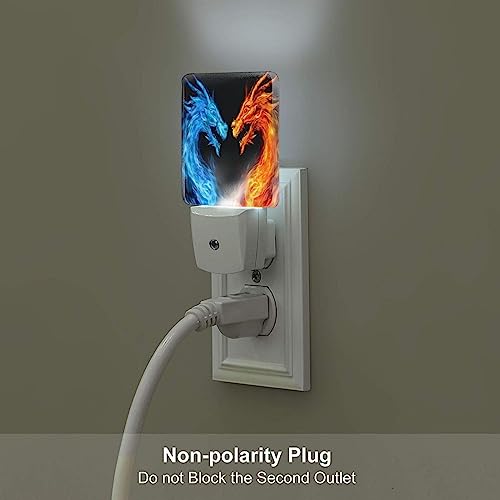 Image of Fiery Dragon LED Plug-in Night Lamp 2 Piece Set, Auto Sensor Nightlights Set of 2 for Bedroom Bathroom