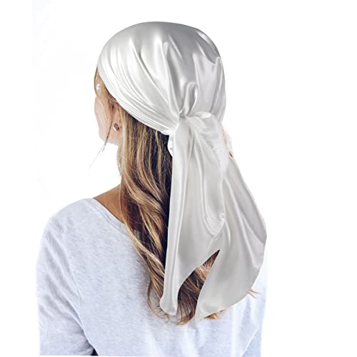 QBSM Grand foulard carré en satin de 88,9 cm - Sensation soie - Pour le sommeil - Léger - Pour femme, blanc, Large