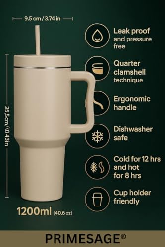Image of PRIMESAGE Tumbler with Straw Sipper Water Bottle for Adults Sipper Tumbler Bottle Insulated | 1200ML Almond Birch