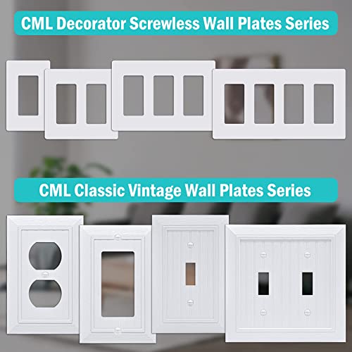 Cml Screwless Decorator Wall Plate, 2 Gang Outlet Covers, 4 Pack Decorative Light Switch Plates, Hidden Screw Smooth Face, Standard Size 4.68”X 4.72”, Impact Resistant, White #TOP6