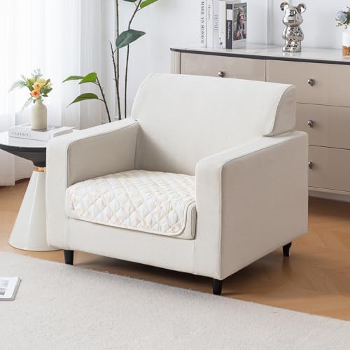Image of House of Quirk 'Mughal Series' Printed Quilted Sofa Cover for 1 /2 /3 /4 Seater - Anti-Slip, Washable Couch Protector Slipcover (One Seater, Sunny Bloom, 80x60 cm)