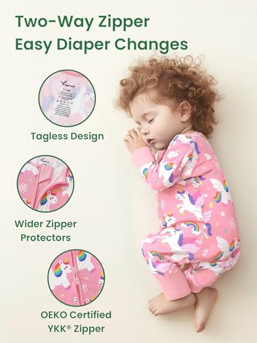 Image of Unisex Baby Bamboo Viscose Long Sleeve Romper, Cute Prints Zipper Footless Jumpsuit, Toddler One-Piece Outfits