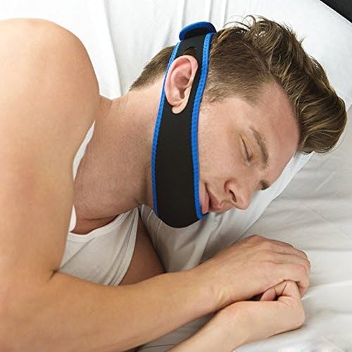 Anti-Snoring Chin Strap with Adjustable Blue Trim, Sleep Aid Support Band, Black