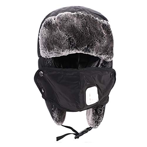 Kids Trapper Skiing Hat Russian Winter Thermal Warm Waterproof Windproof Hunting Thick Outdoor Snowboard Cycling Breathable Trooper Ear Flap Cap for Boy Girl Black2