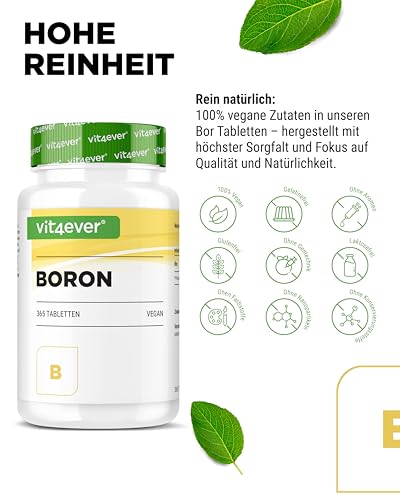 Vit4ever Boron - 3 mg reines Bor je Tablette - 365 Tabletten im Jahresvorrat - Ohne unnötige Zusätze - Hochdosiert - Vegan