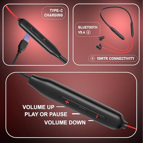 Image of Kratos N4 Bluetooth Neckband with 52H Playtime, Deep Bass, Stereo Sound, HD Calls, Magnetic Earbuds, Type-C Fast Charging, Rich Audio, Hollow Switch for Comfort & Style