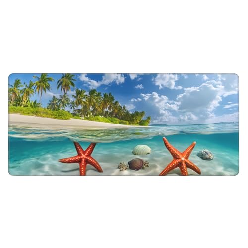 Image of Beach Ocean Starfish Extended Gaming Mouse Pad, with Stitched Edges Large Mouse Pad Desk Protector, Rubber Base Mousepad Keyboard Mouses Mat for Work Game Office Home- 32 inch X 12 inch Inch,E663
