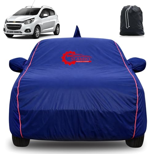 Image of 100% Waterproof Car Cover for Chevrolet Spark | All-Weather, Dustproof & UV Protection | Heavy-Duty 3-Layer Fabric | Custom Fit with Mirror & Antenna Pocket | Navy Blue