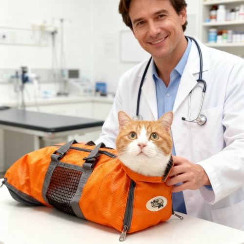 Image of Cinf Cat Nail Clipping Cleaning Grooming Restraint Bag (Free Muzzle) No Scratching Biting for Bathing Nail Trimming Injecting Examining((Orange,M)