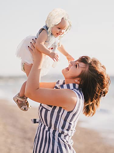 Unittype 2 Pcs Baby Bonnets Girls Eyelet Summer Sun Hats Lace Cotton Christening Toddler Beanie Sun Protection Hat (White, Beige White,Floral Style) #TOP3