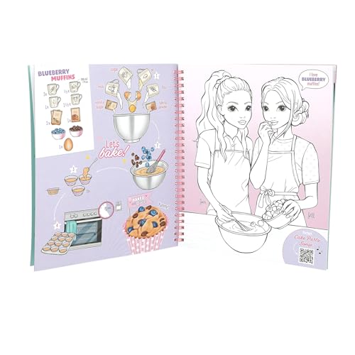 Depesche 13386 TOPModel Cake & Bake - Malbuch mit Pailletten, mit 32 Seiten zum Gestalten von Model- und Back Motiven, inkl. 5 Stickerbogen