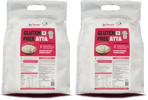 Image of Jus' Amazin Certified Gluten Free Atta (4kg) | Makes Fluffy & Soft Chapatis | Multigrain (Millets, Quinoa, Amaranth) | Certified Gluten Free (Lab Tested) | Multipurpose (Chapati, Poori, Paratha, Baking)