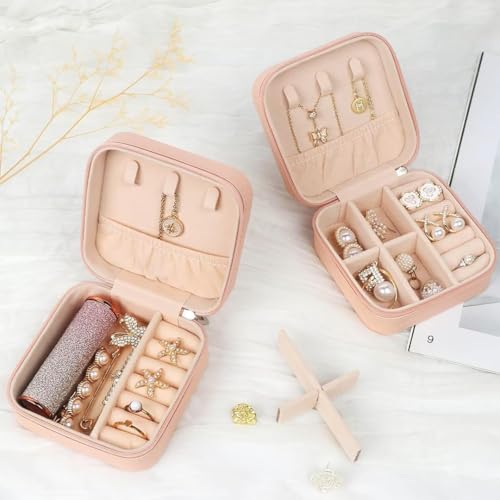 Image of Personalised Jewellery Organizer Box for Girls | Custom Name Travel Jewellery Case for Earrings, Rings and Necklaces | Mini Jewelry Storage Gift (Round Flower Rose)