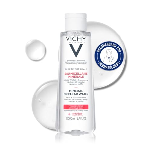 Vichy Agua Micelar, Apta para Piel y Ojos Sensibles, Limpia, Desmaquilla Suavemente, Con Agua Volcánica de Vichy y Pantenol Calmante, Pureté Thermale, 400ml