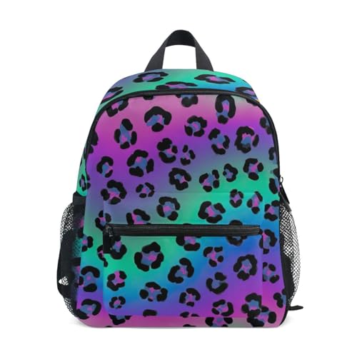 Backpack for Toddler Boys Girls, Black Leopard Spots Gradient Blue Kids School Backpacks with Name Tag Mini, 3-8 Years