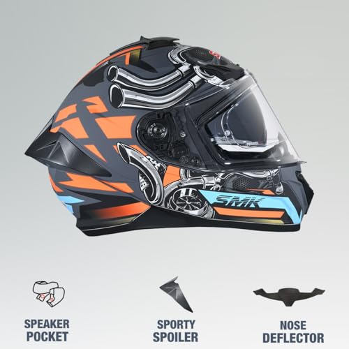 Image of SMK Typhoon Motorhead ISI ECE & DOT Certified Full Face Dual Visor Helmet for Men and Women with Pinlock Fitted Clear Visor and Inner Sun Visor ( Grey - M )