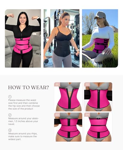 Image of FeelinGirl Waist Trainer for Women Belly Fat Long Torso Sauna Workout 2 Belt With Zipper 7 Steel Bones Corset