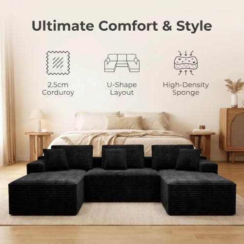 Image of Modular Cloud Sectional Sofa, Oversized Corduroy Boneless Couch | Luxury Comfort, Deep Seat, Couches for Living Room and Apartment, No Assembly Required