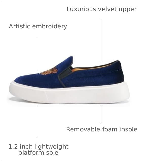 Image of Journey West Women's Fashion Velvet Sneakers with Embroidery Comfortable Slip-On Work Shoes for Women