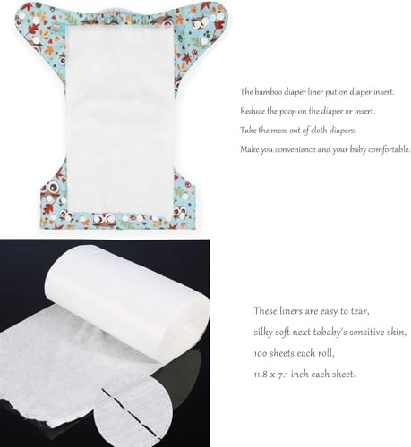 Image of ALVABABY Diaper Liners for Baby Cloth Diaper Flushable Disposable Natural Soft Fragrance Free Chlorine Free 11.8 x 7.1 Inch 2 Pack 200 Sheets