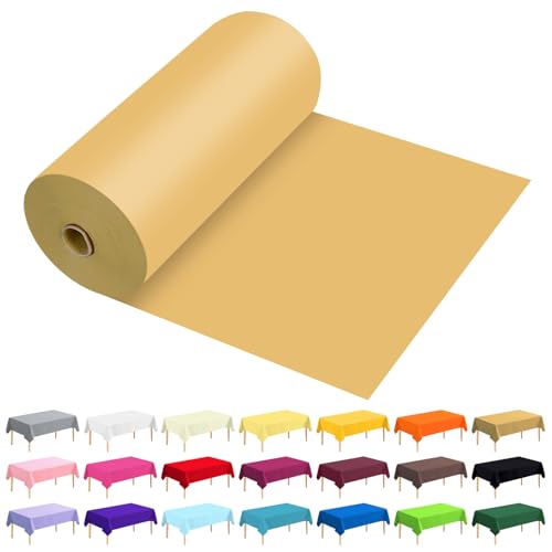 JHDZDHY 54 Inch X 300 Feet Plastic Table Cover Roll Premium Disposable Plastic Tablecloth for All Type/Shape Tables | Picnic, Party, Banquet, Birthdays, Weddings (Gold, 54 Inch X 300 Feet)