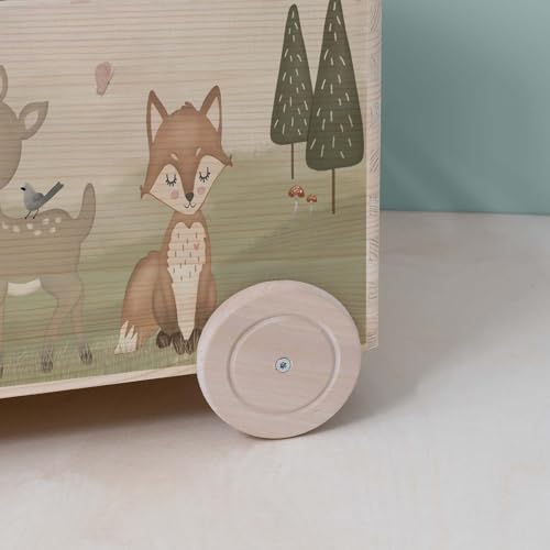 hellomini Personalisierte Spielzeugkiste aus Holz zur Aufbewahrung - Stapelkiste Holz - Spielzeugkiste Kinderzimmer - Personalisiertes Geschenk für Kinder (Waldtiere)