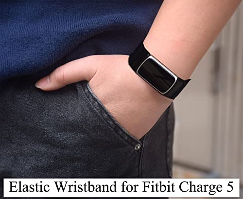 Grestun 調節可能なゴムバンド2個パック 手首と足首用バンド 三グライドスライダー付き Fitbit Charge 5/6用 伸縮性バンド 男女兼用 ブラック Mサイズ