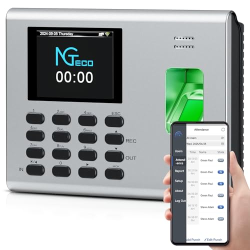 NGTeco 指紋認証タイムレコーダー Wi-Fi対応 内蔵2000mAhバッテリー搭載 USBデータ管理 小規模オフィス向け 高精度360°認証 K4