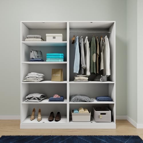 Image of VIKI Wardrobe | Wooden Almirah for Clothes,Door for Bedroom, 4 Door Wardrobe with Shelves & Hanging Space (Frosty White - 40D x 160W x 180H) | 1 Year Warranty | Free Assembly