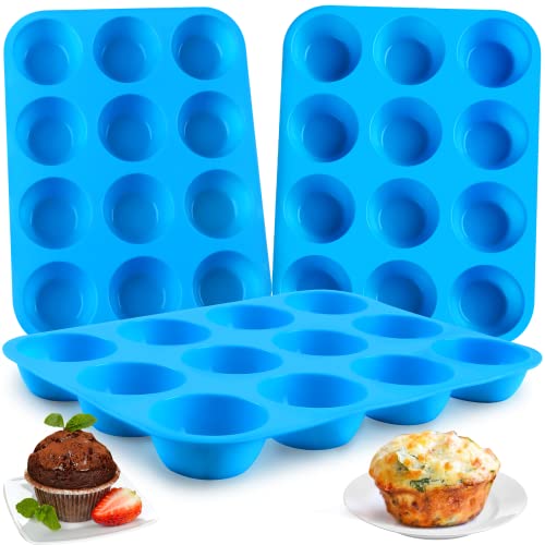 Sidosir 3Pcs Silicone Muffin Pans For Baking, Non-Stick Silicone Cupcake Molds For Baking, 12 Cups Muffin Pan For Freezing Eggs, Brownie #TOP2