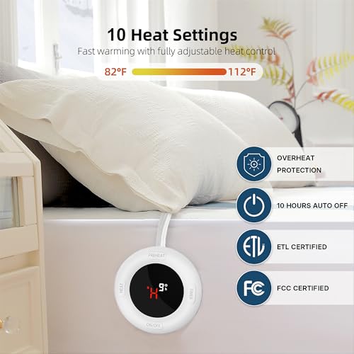 Gotcozy Heated Mattress Pad Queen Size Dual Control - Electric Mattress pad fit up to 15‘’with 10 Heat Seatings & 10 Hour Auto Off ETL Certified Machine Washable(Blue)