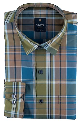Image of 7-DAYS Men's Premium Check Shirt - 100% Cotton, Tailored Fit (Between Slim & Regular), Full Sleeve, with Pocket - Smart Office & Casual Look