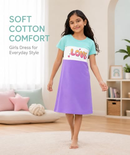 Image of KYDA KIDS 100% Pure Cotton Printed Round Neck Regular fit Half Sleeve Multicolor Long Top for Girls - (Pack of 1)