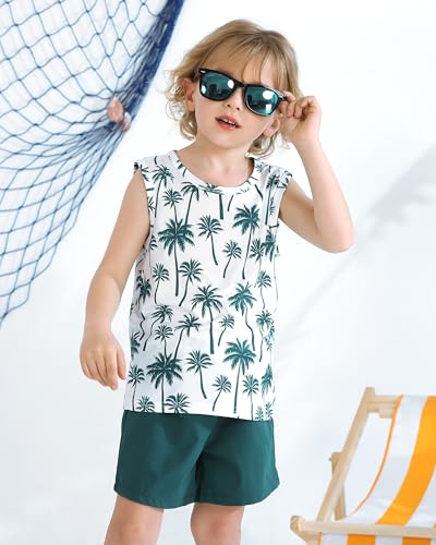 Image of NZRVAWS Toddler Baby Boy Summer Clothes 2Pcs Shorts Set Sleeveless Tank Tops Hawaiian T-Shirt Cute Boys Clothing Set