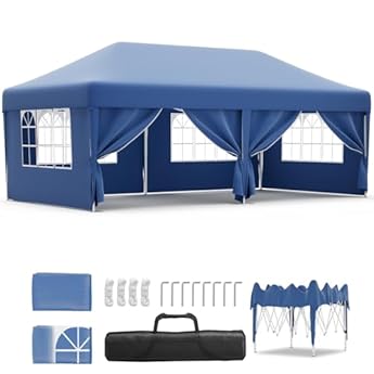 Foto di JUMMICO Gazebo 3x6 Pieghevole Impermeabile con 6 Parti Laterali，Gazebo Pieghevole Regolabile in Altezza,Gazebo da Giardino Protezione UV 50+,Gazzebo Da Giardino Campeggio Esterno Piscina Fiere,Blu
