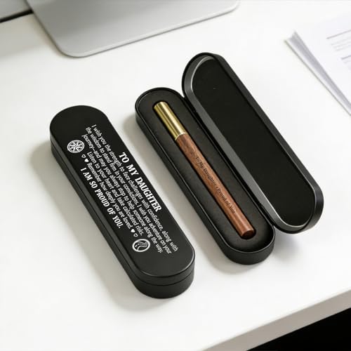 Bolígrafo de gel negro grabado en madera con estuche miniatura 7