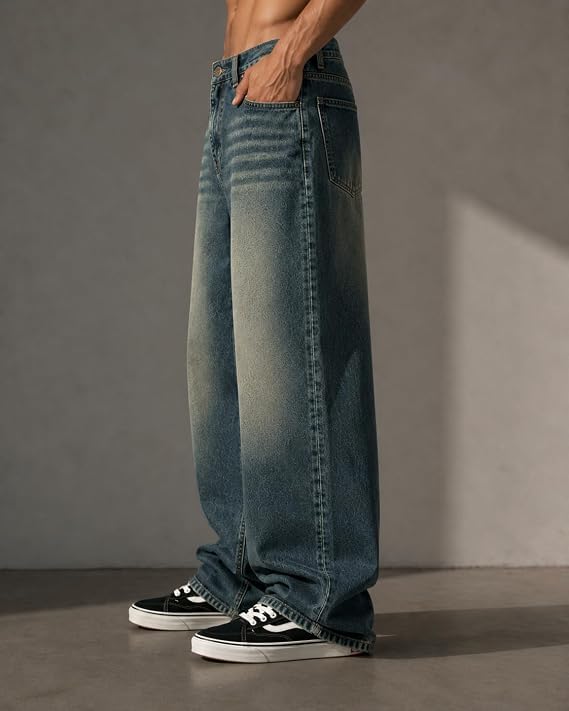 SANEDI Whisker Green Baggy Jeans for Men - Image 5