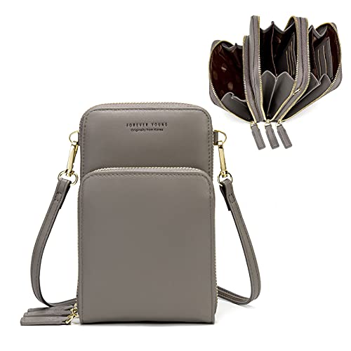 Image of myfriday Small Cell Phone Crossbody Bag, Multi-pocket & 6 Card Slots | 6 card slots, multi-pocket zipper layout and soft synthetic leather keep phone, lipstick, coins and keys ready outdoors