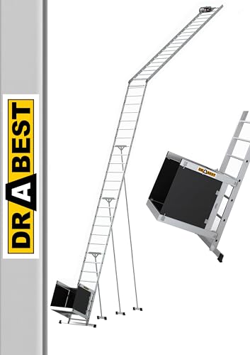 DRABEST Élévateur avec Chariot de Transport - Aluminium Élévateur - Échelle Support avec Treuil Électrique Monte de Charge - Echelle avec Une Corde de 12...