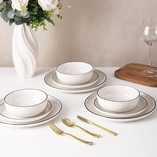 Plates and Bowls Sets for 4,12 Piece Porcelain Dinnerware Sets, White Ceramic Dishware Sets, Microwave and Dishwasher Safe Dinnerware - Image 5