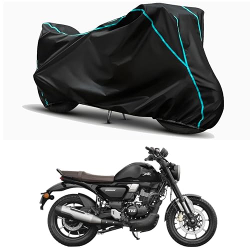 Image of Waterproof Bike Body Cover Compatible for | TVS Ronin TD | Taffeta Fabric, Sky Piping Design, Bottom Elastic Fit | Dustproof, Sun UV & Rain Protection for All Weather.