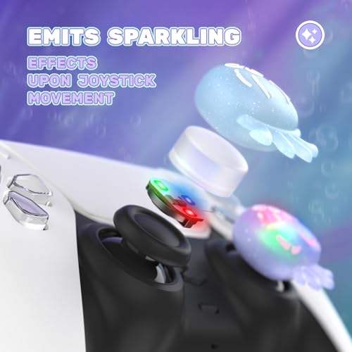 Image of PlayVital Cute Universal Illuminated LED Thumbstick Grips for ps5, for ps4, Joystick Caps for Xbox Series X /S, for Xbox One, Switch Pro Controllers, Joystick Protection - Jellyfish Purple & Blue